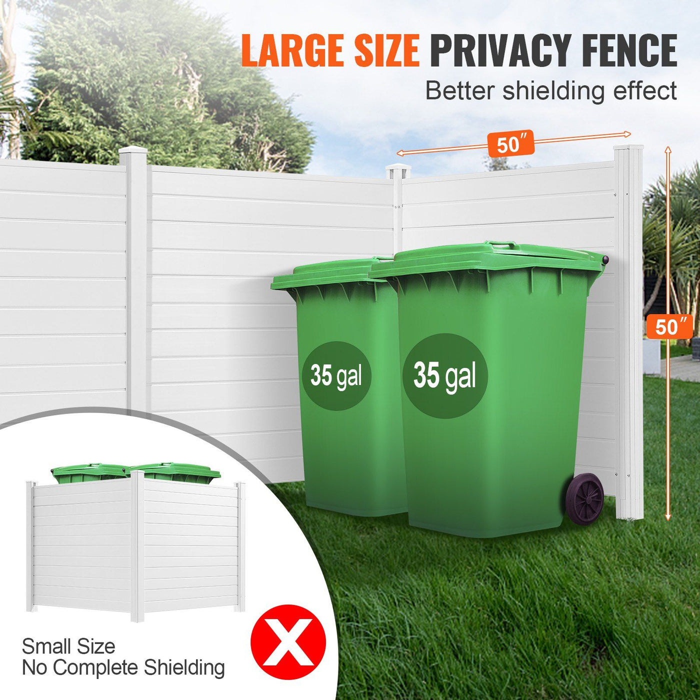 3-panel outdoor privacy screen with horizontal slats hiding AC unit on patio - in-use lifestyle
