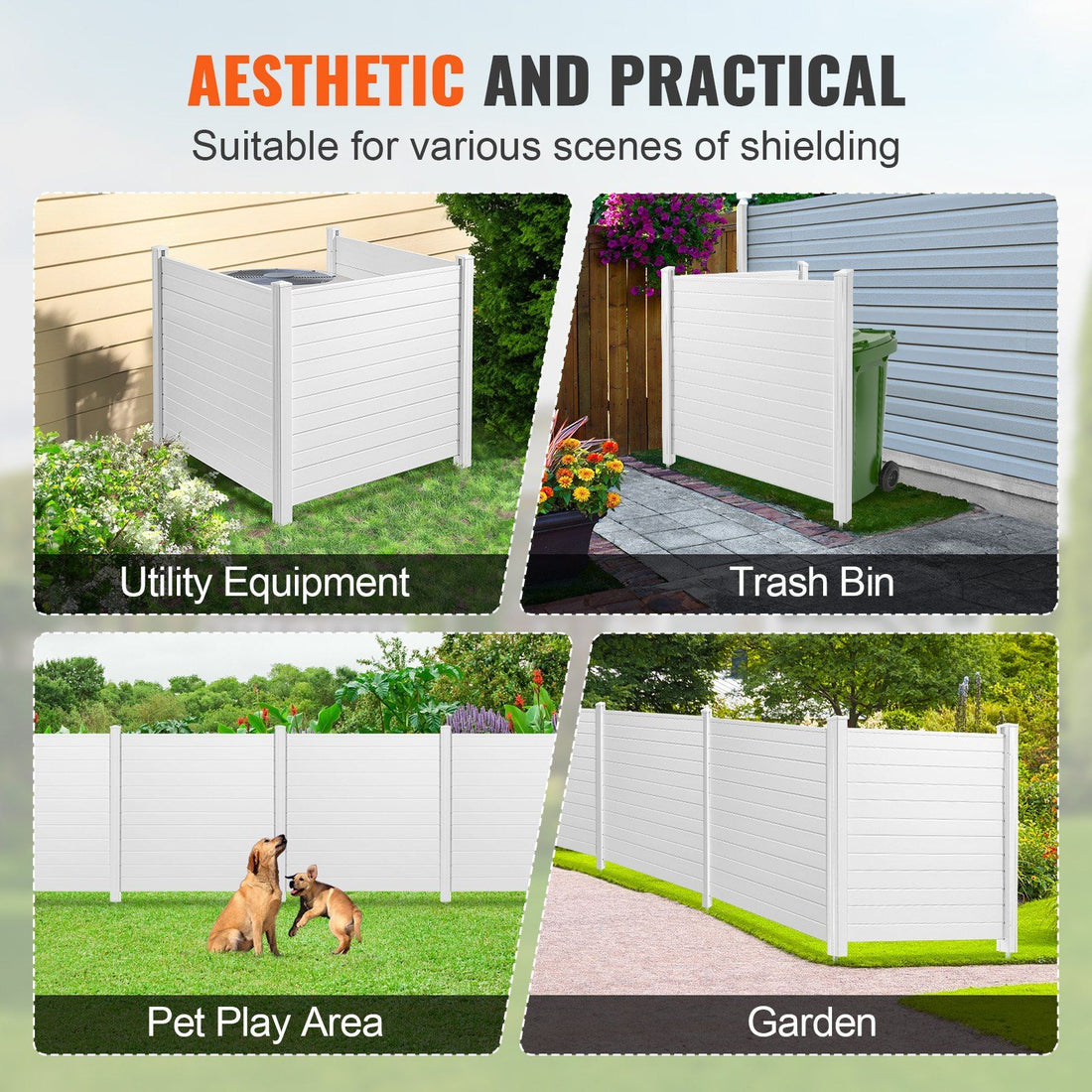3-panel outdoor privacy screen with horizontal slats hiding AC unit on patio - alternate angle