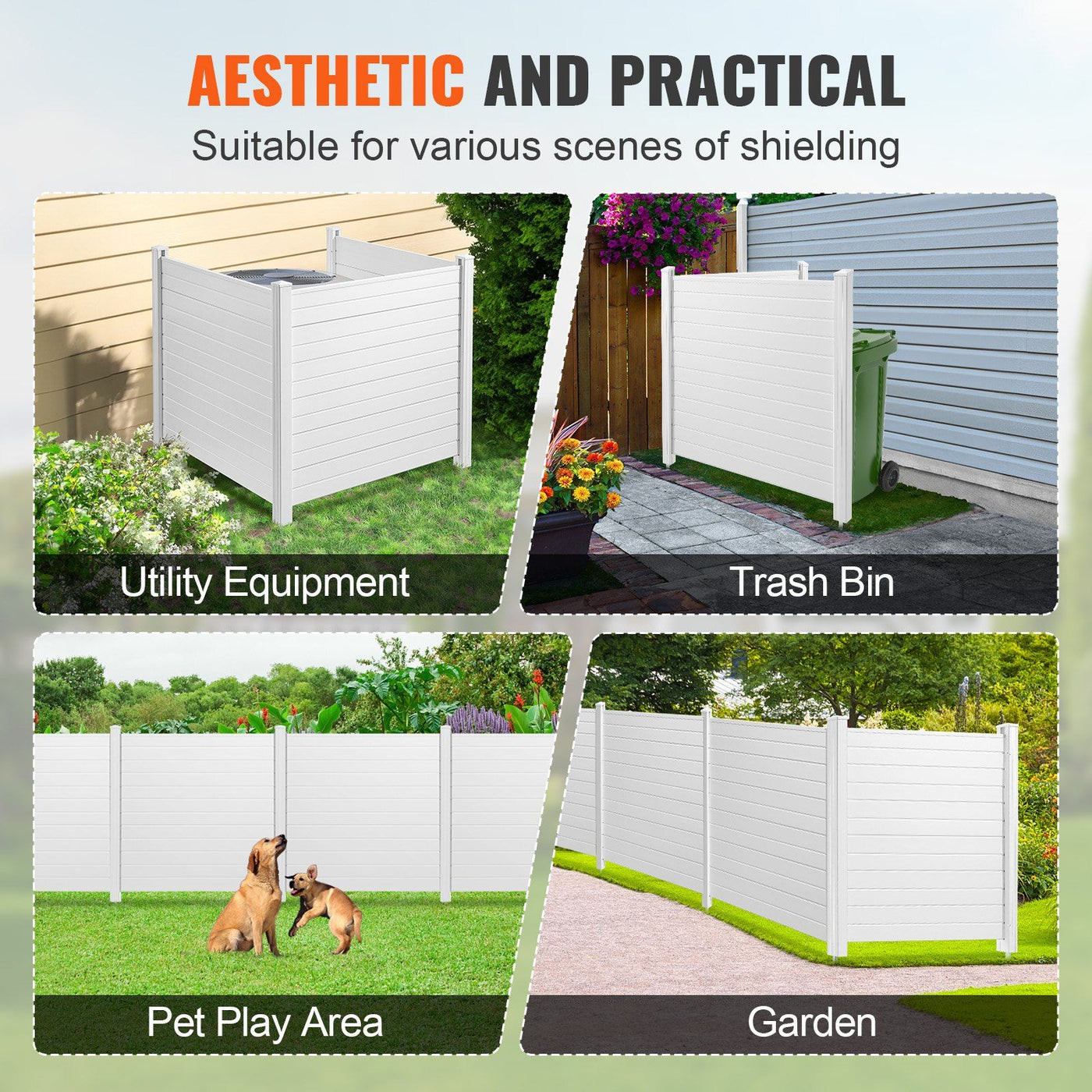 3-panel outdoor privacy screen with horizontal slats hiding AC unit on patio - alternate angle