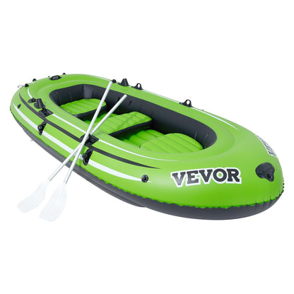 Inflatable boat with two bench seats and aluminum oars