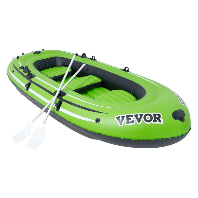 Inflatable boat with two bench seats and aluminum oars