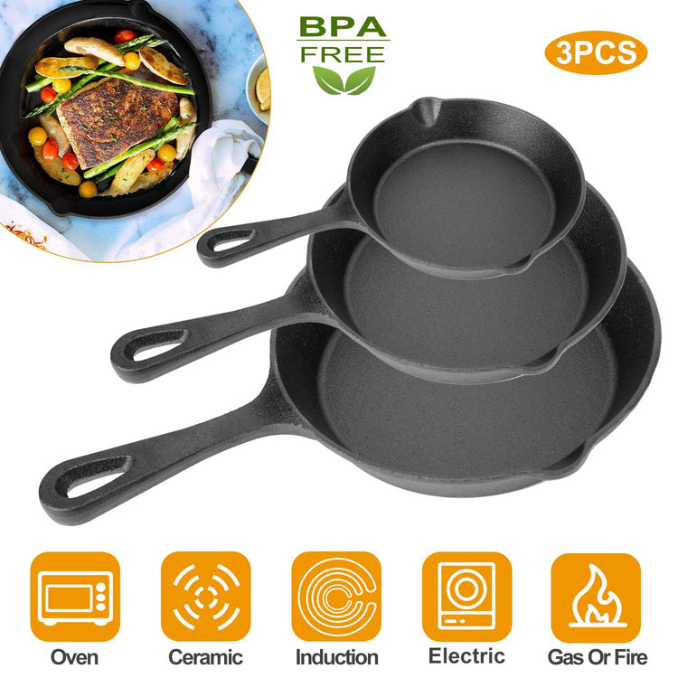 3-Piece Cast Iron Skillet Set angled view