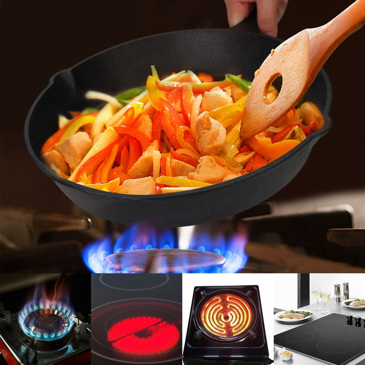 3-Piece Cast Iron Skillet Set in use