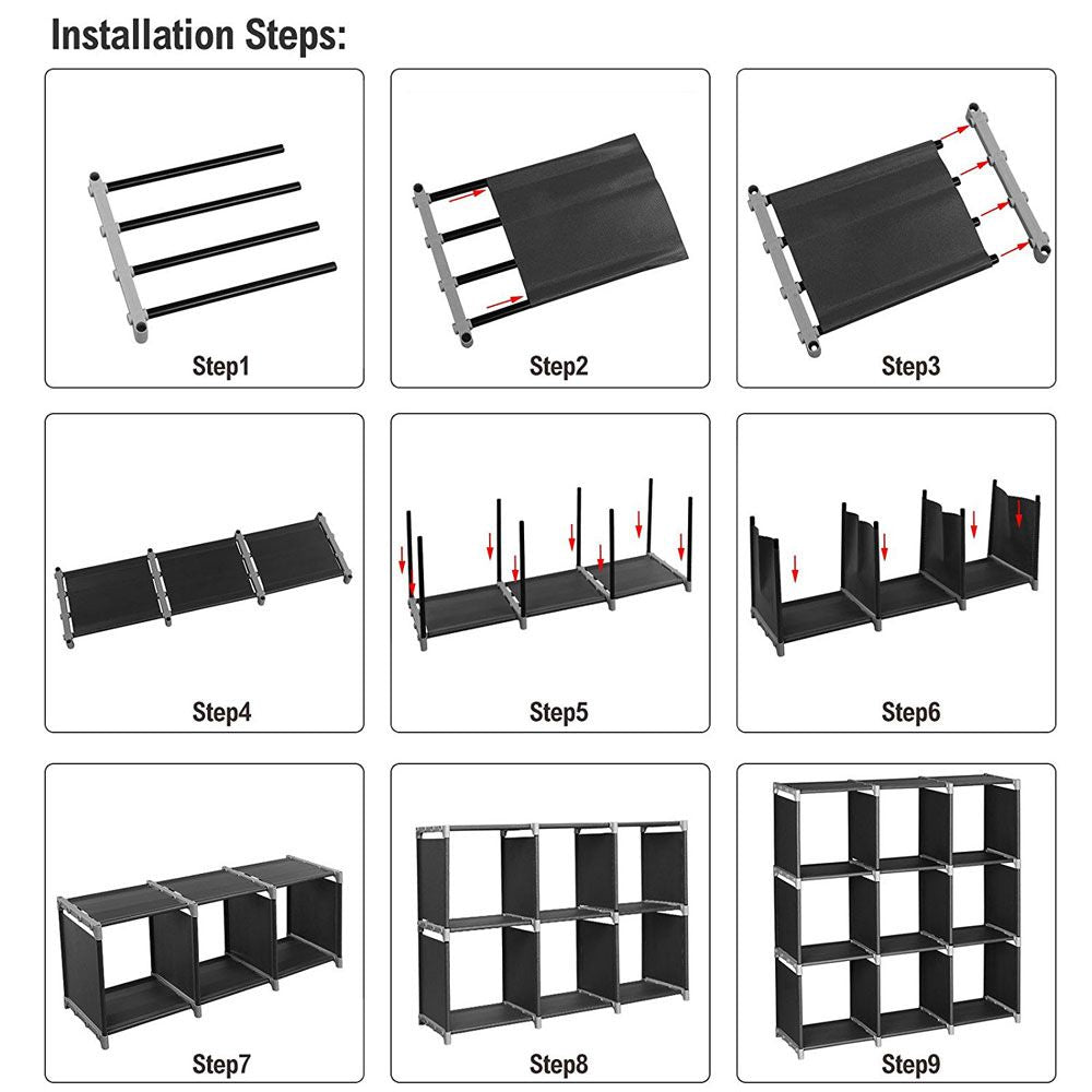 3-Tier 9-Cube Storage Organizer Shelf close-up view of build, 9-cube storage organizer shelf
