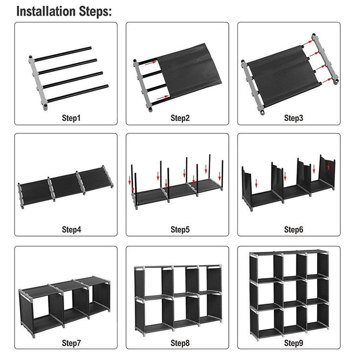 3-Tier 9-Cube Storage Organizer Shelf close-up view of build, 9-cube storage organizer shelf