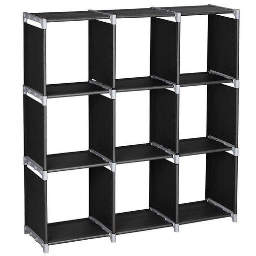 3-Tier 9-Cube Storage Organizer Shelf in-use view, 9-cube storage organizer shelf