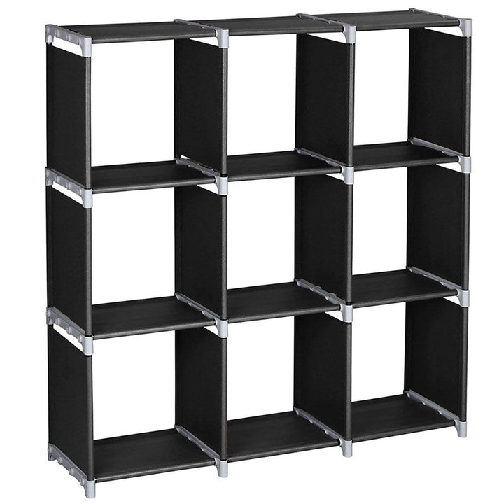 3-Tier 9-Cube Storage Organizer Shelf in-use view, 9-cube storage organizer shelf