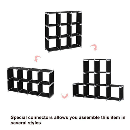 3-Tier 9-Cube Storage Organizer Shelf side profile view, 9-cube storage organizer shelf