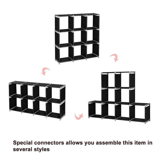 3-Tier 9-Cube Storage Organizer Shelf side profile view, 9-cube storage organizer shelf