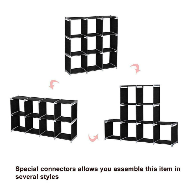 3-Tier 9-Cube Storage Organizer Shelf side profile view, 9-cube storage organizer shelf