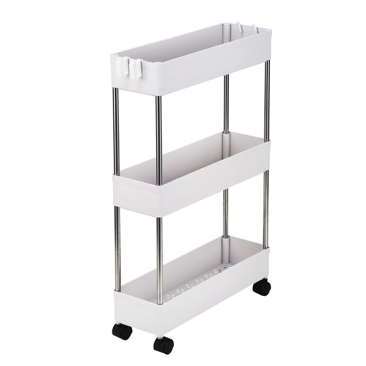 Rolling base detail on slim storage cart