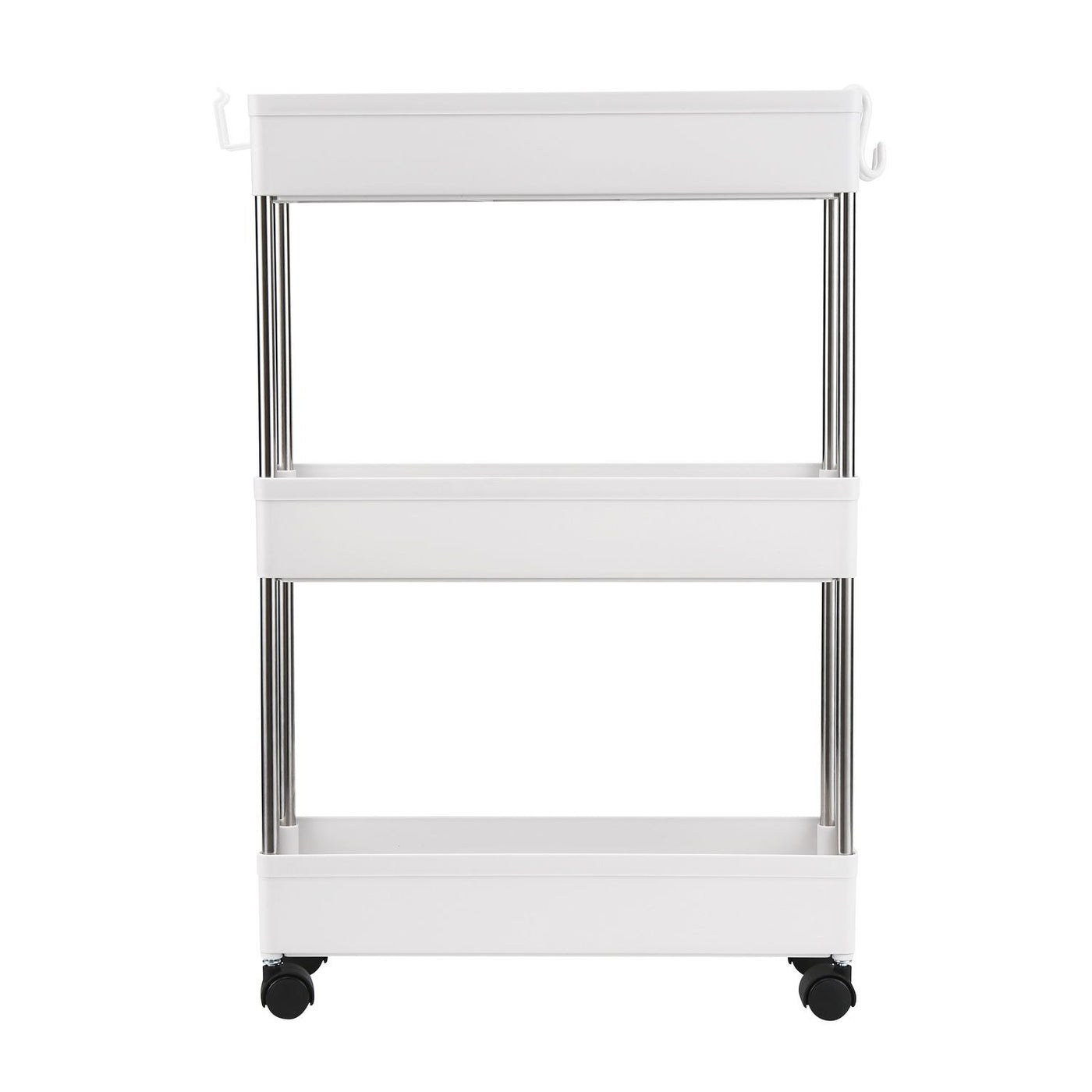 Slim rolling storage cart used in kitchen pantry gap