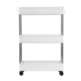 Slim rolling storage cart used in kitchen pantry gap
