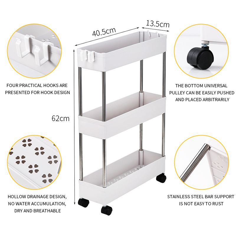 Slim rolling storage cart used in laundry room