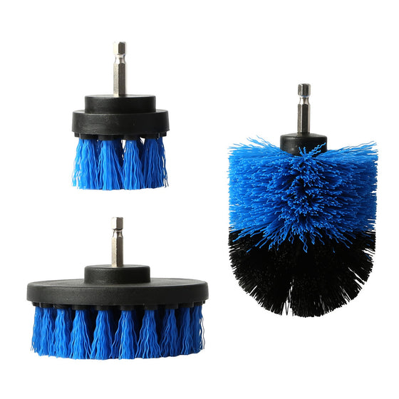 Three blue drill brush attachments