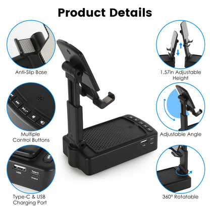 Foldable Phone Stand with Wireless Speaker & Power Bank