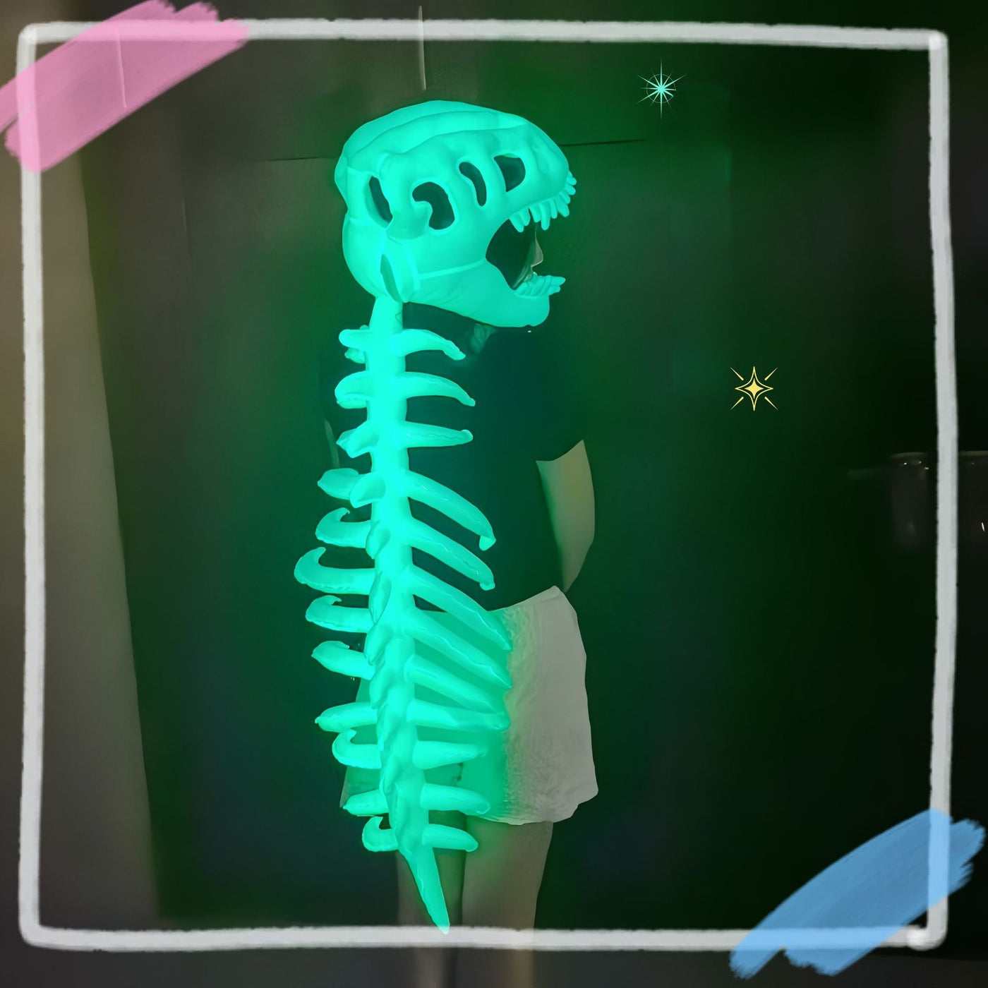 Glowing Dinosaur Skeleton Mask and Hat Set