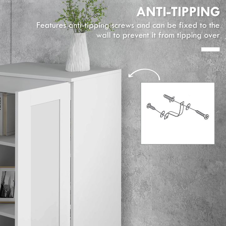 White Tall Storage Cabinet with Adjustable Kitchen Shelves