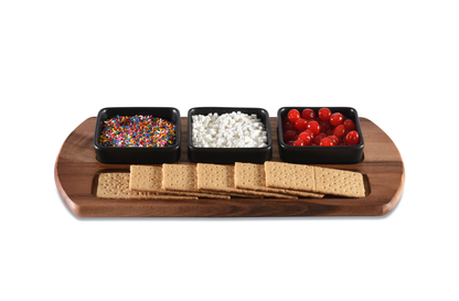 Kalmar Home Acacia Charcuterie Serving Tray with Ceramic Bowls