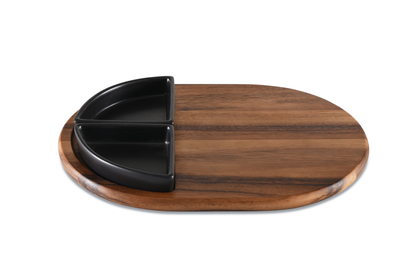 Kalmar Home Acacia Charcuterie Serving Tray with Ceramic Bowls