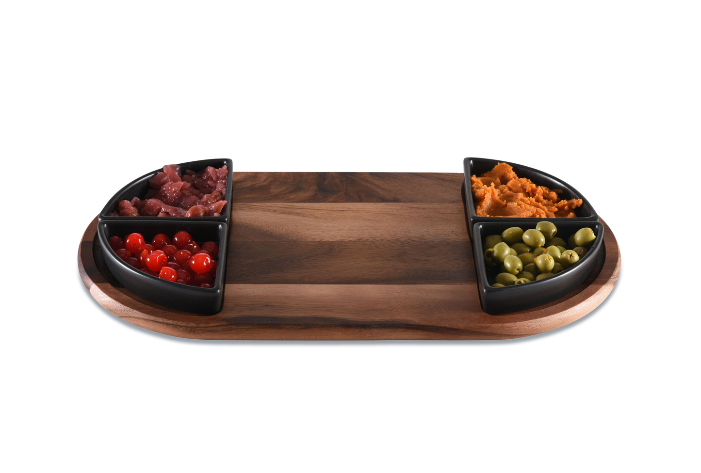 Kalmar Home Acacia Charcuterie Serving Tray with Ceramic Bowls