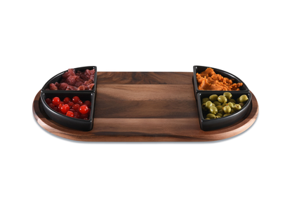 Kalmar Home Acacia Charcuterie Serving Tray with Ceramic Bowls