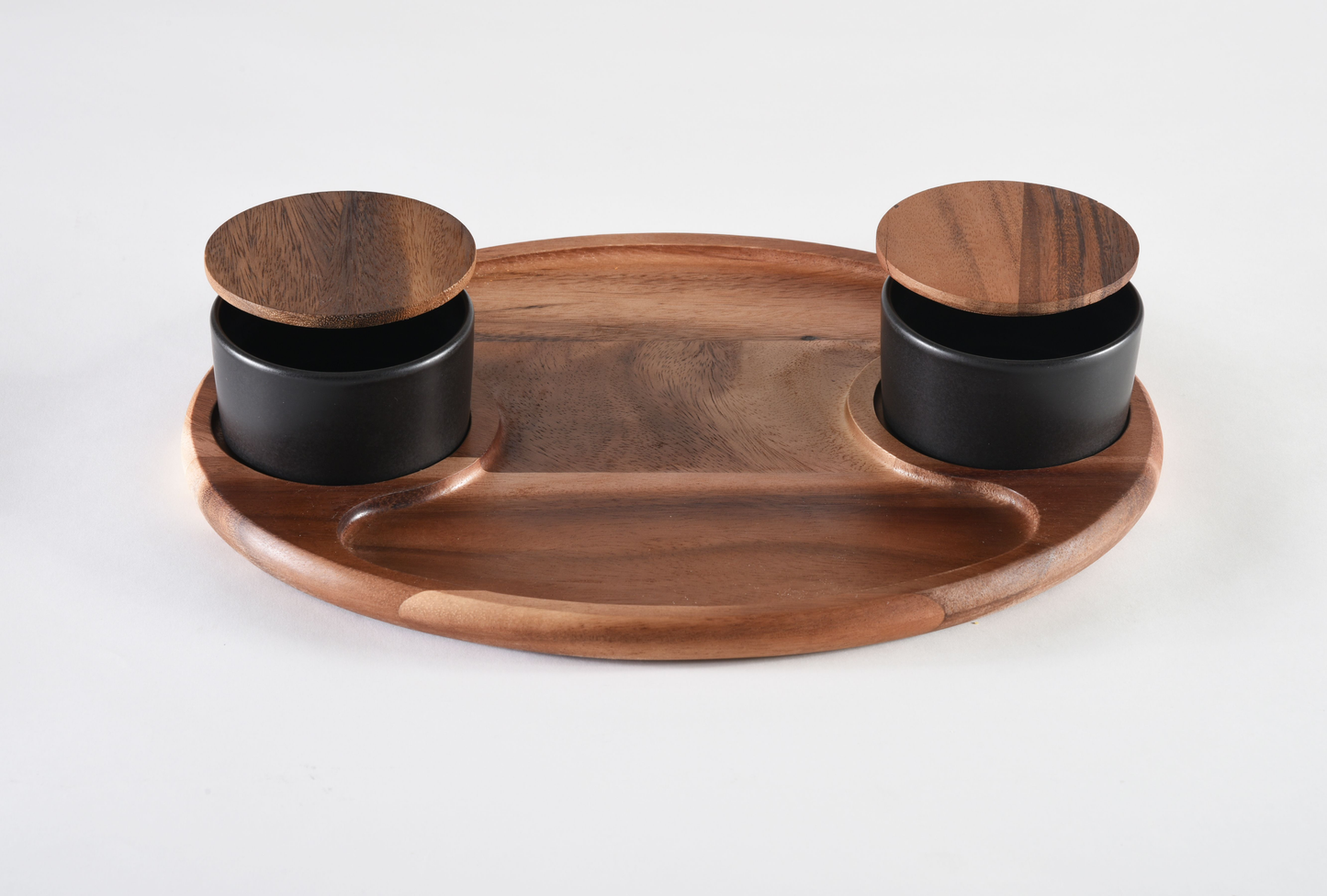 Kalmar Home Acacia Charcuterie Serving Tray with Ceramic Bowls