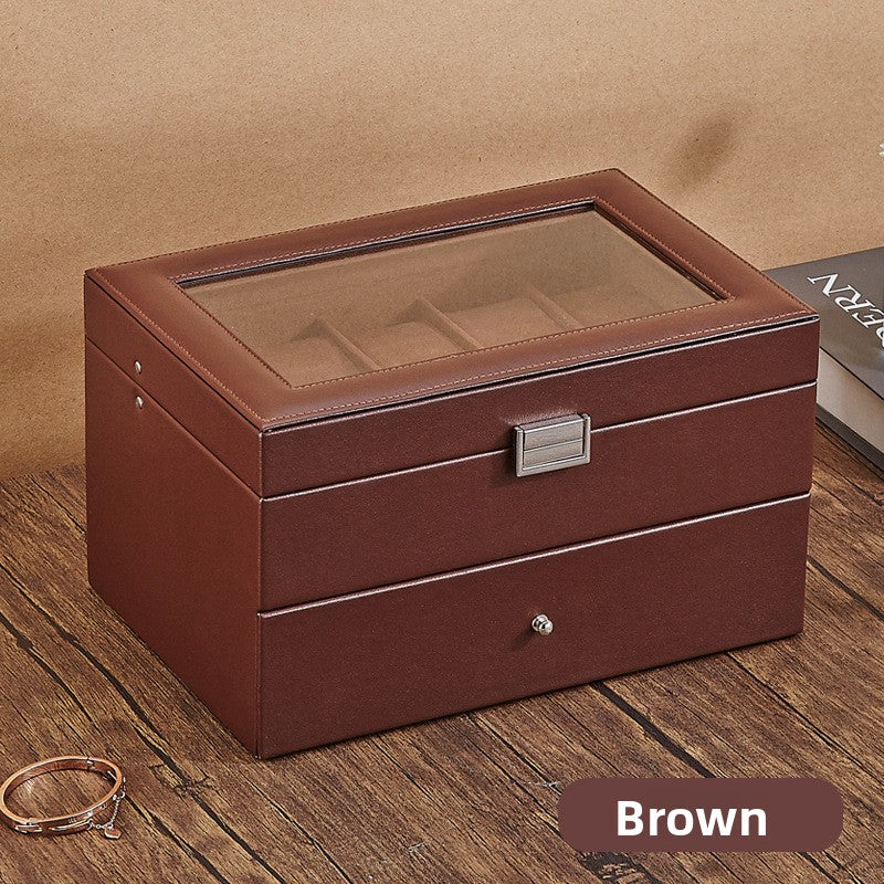 Leather Watch Storage Box with Transparent Lid