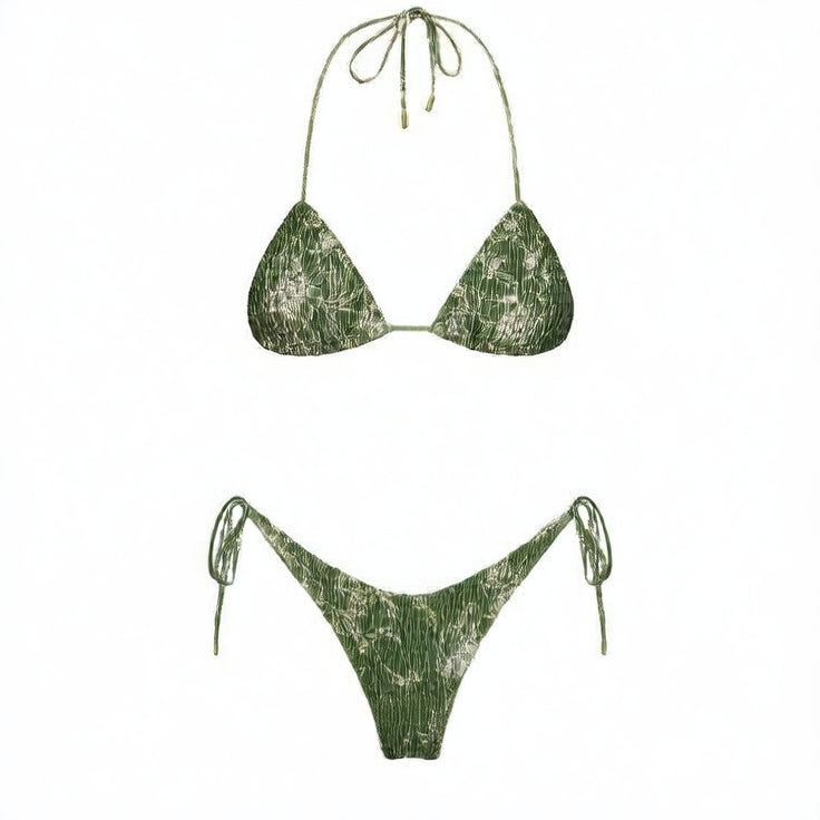 Pleated printed double-sided digital printed swimsuit with a new lace-up triangular bikini product image 7