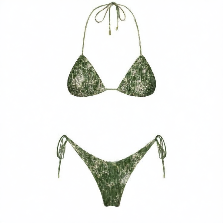 Pleated printed double-sided digital printed swimsuit with a new lace-up triangular bikini
