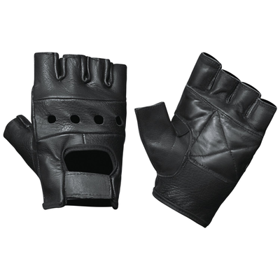 Men's Fingerless Cowhide Leather Gloves - Black (1200.AO)