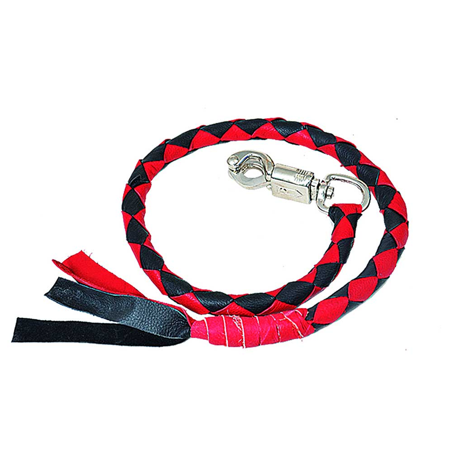 Biker Get-Back Whip - Premium Cowhide Leather (Black & Red)