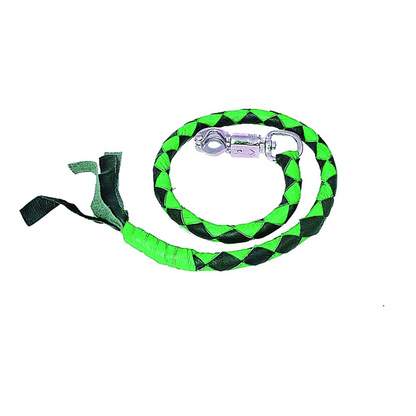 Biker Get-Back Whip - Premium Cowhide Leather (Black & Green)
