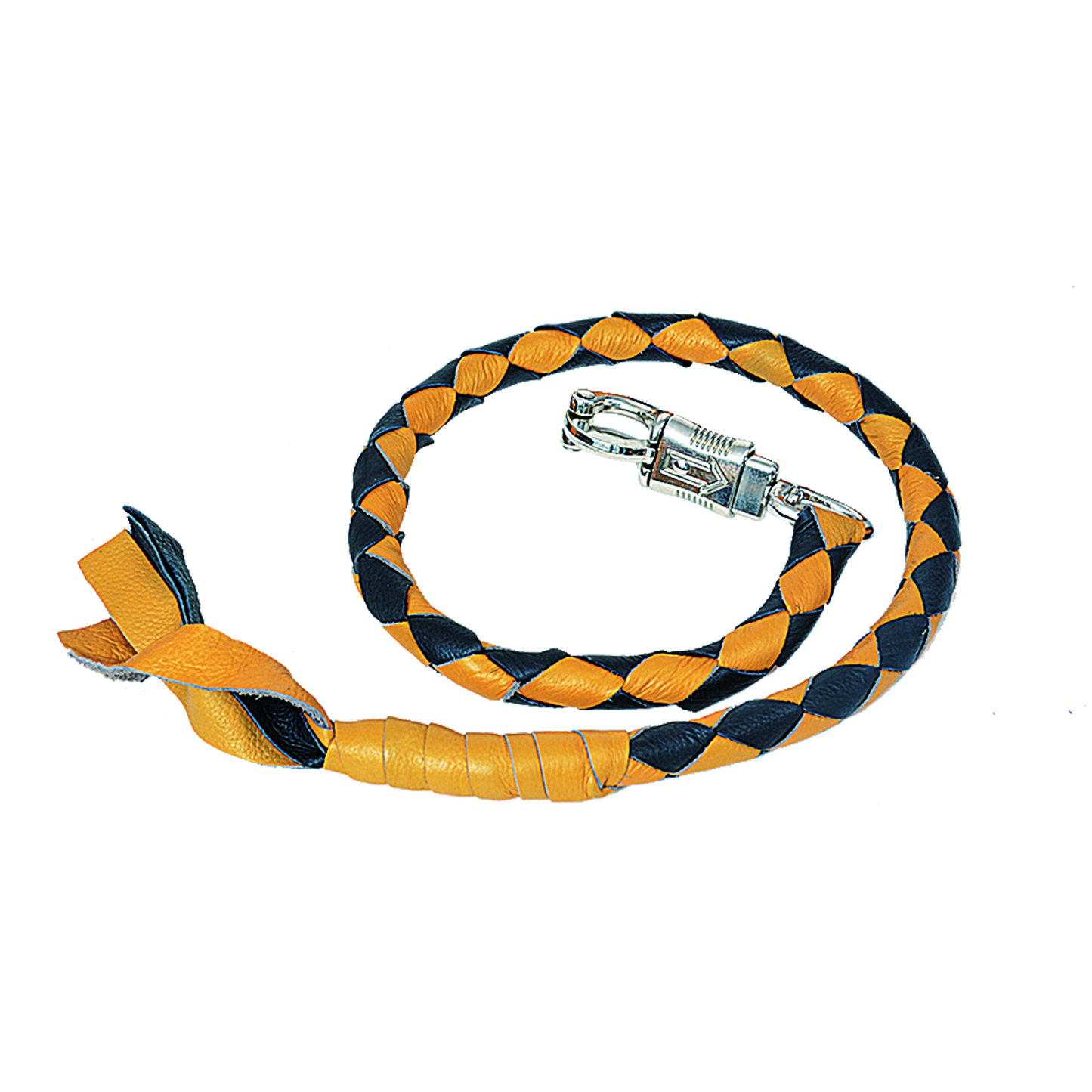 Biker Get-Back Whip - Premium Cowhide Leather (Black & Yellow)