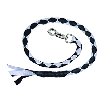 Biker Get-Back Whip - Premium Cowhide Leather (Black & White)