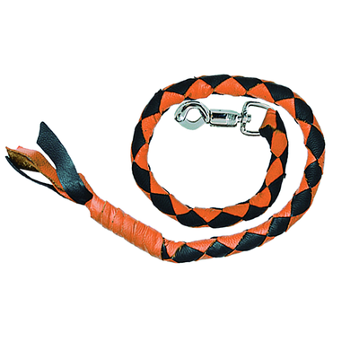 Biker Get-Back Whip - Premium Cowhide Leather (Black & Orange)