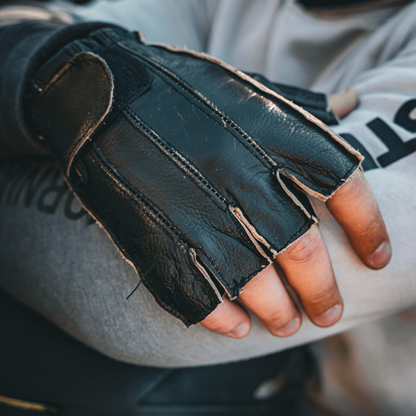 Men's Fingerless Cowhide Leather Gloves - Brown (8134.ABR)