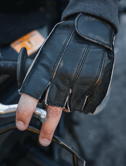 Men's Fingerless Cowhide Leather Gloves - Brown (8134.ABR)