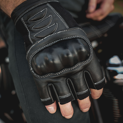 Men's Fingerless Cowhide Leather Gloves - Black (8375.00)