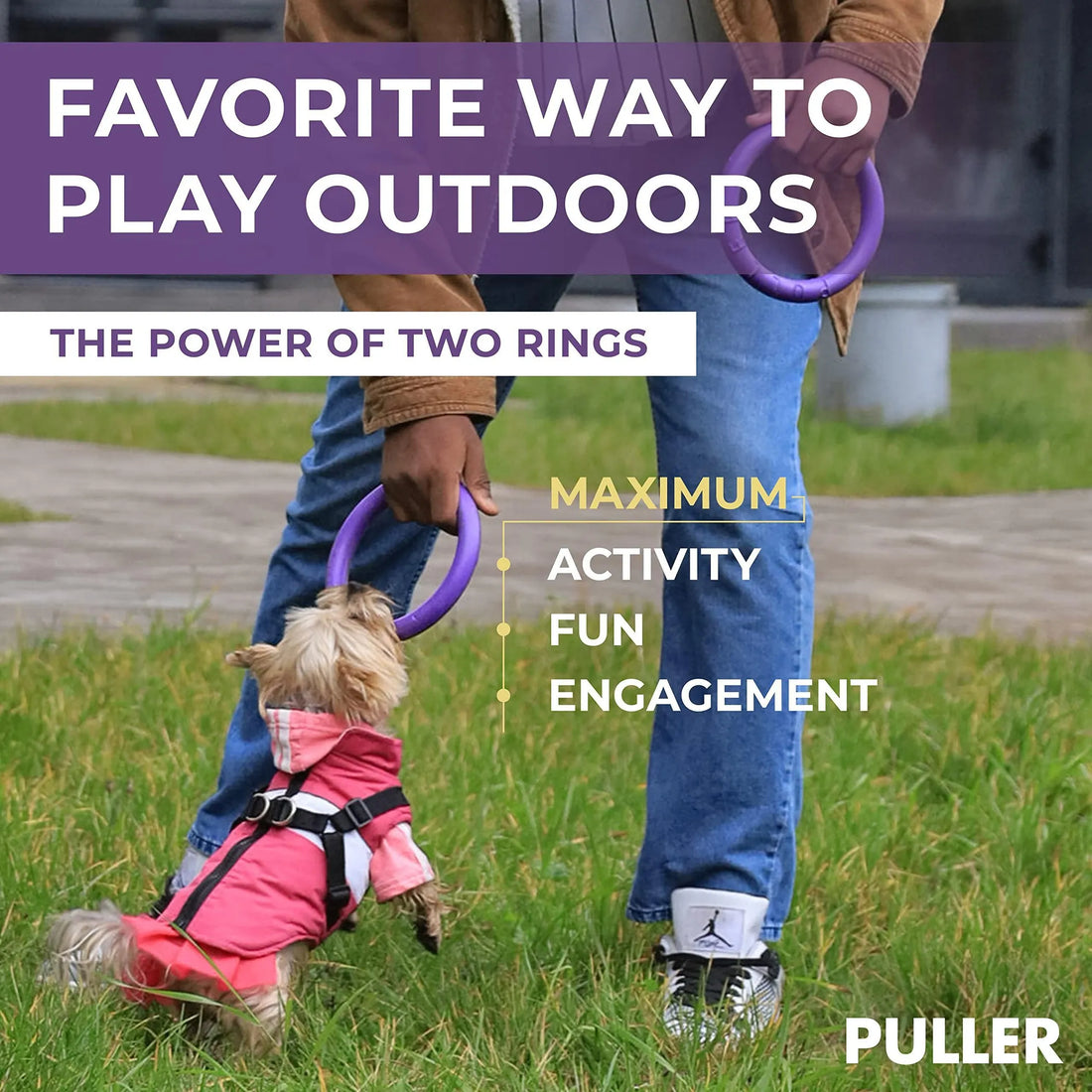 Puller Outdoor Dog Ring Toys MINI TWO Rings Dog Fetch Toy Tug of War Dog Toy for Small Medium Large Dogs Dog Ball & Soft Dog Frisbee Alt Outside Dog Y