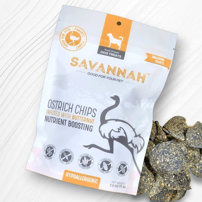Savannah Pet Food Ostrich Chips with Butternut, package front