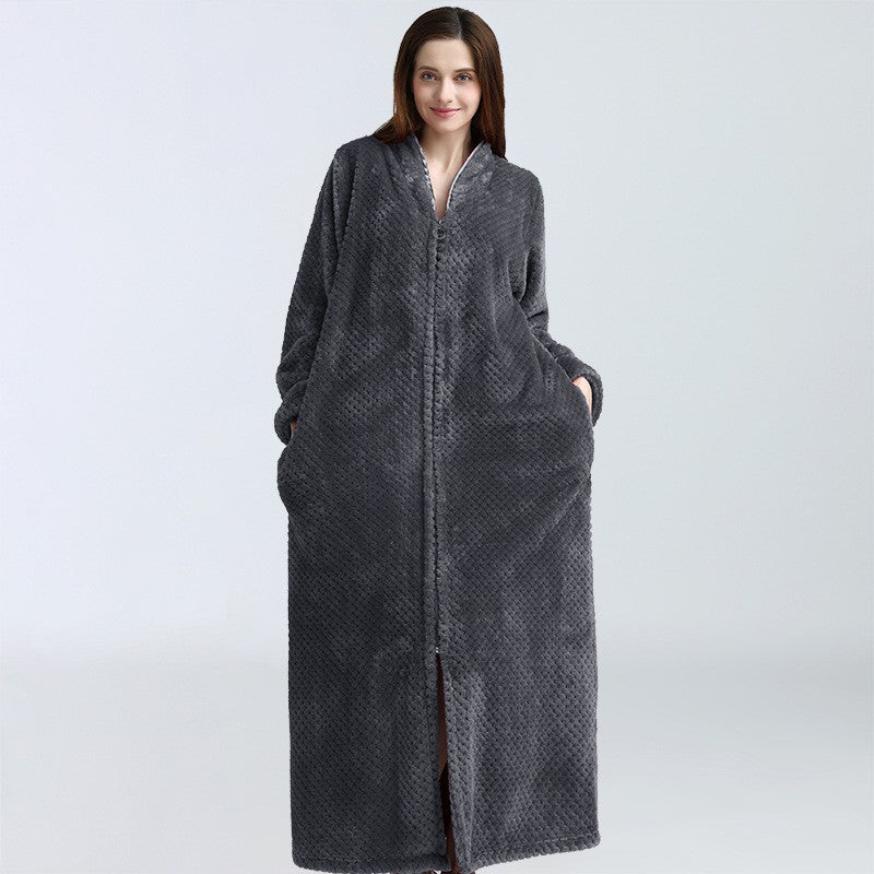 Flannel Nightdress, Bathrobe for Women, Fleece-Lined and Thickened