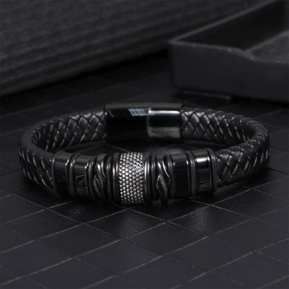 Men's business leather bracelet simple stainless steel magnetic bracelet fashion versatile trend woven leather bracelet