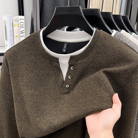 Button Collar Faux Two-Piece Sweatshirt