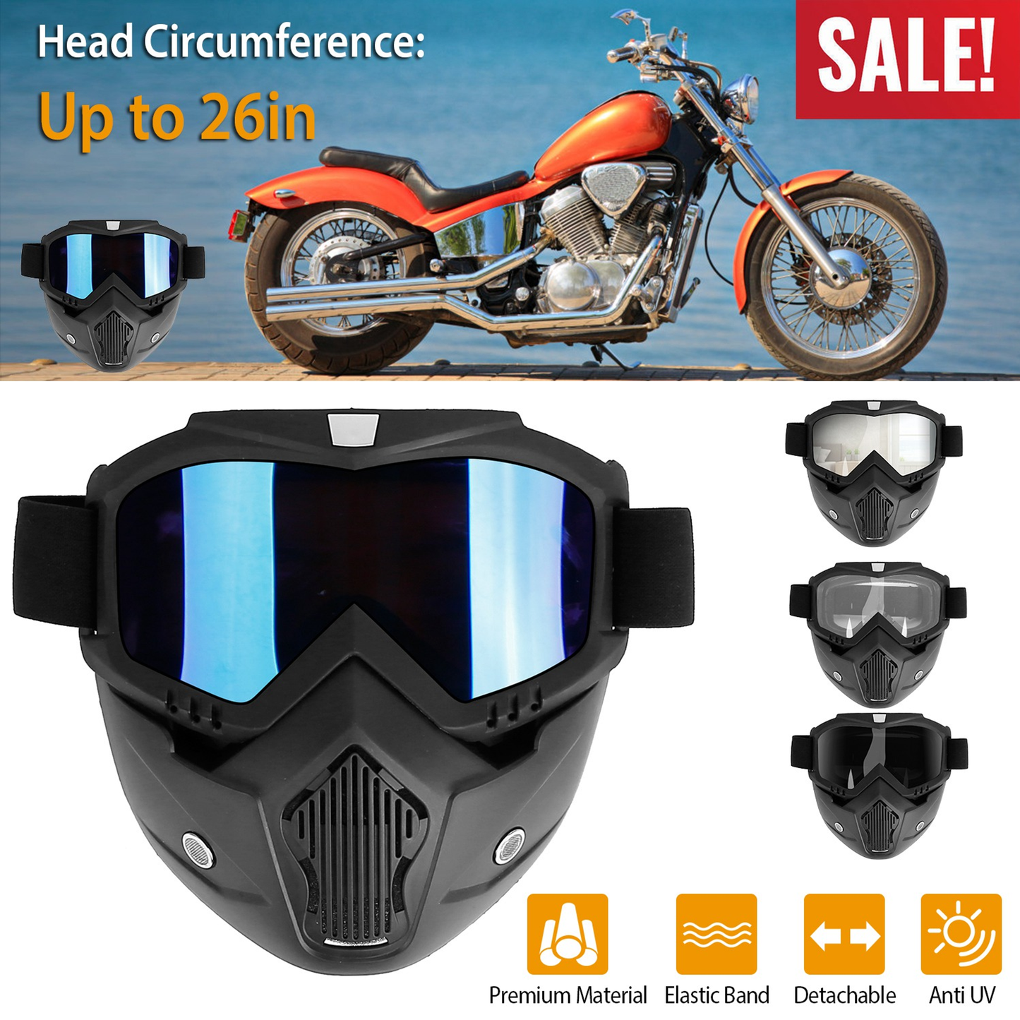 Motorcycle Goggles with Removable Face Mask Set