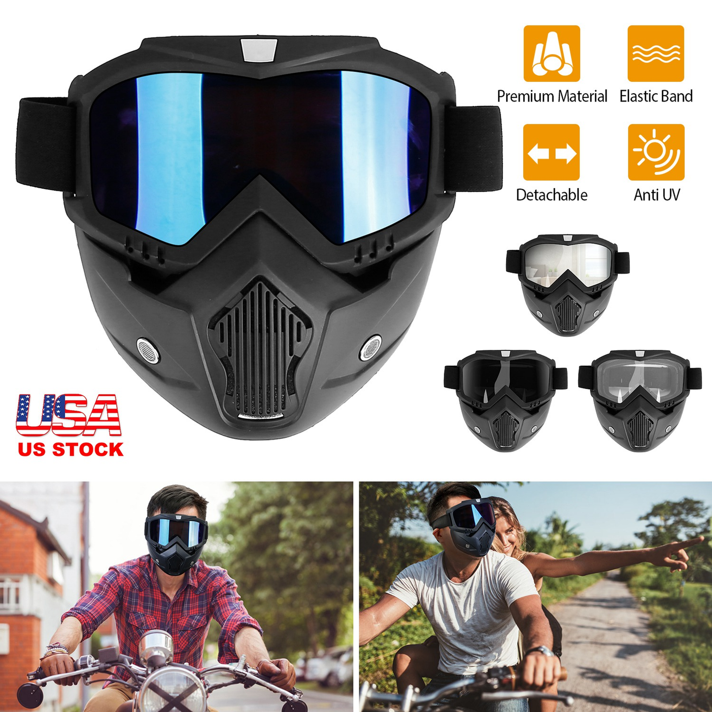 Motorcycle Goggles with Removable Face Mask Set