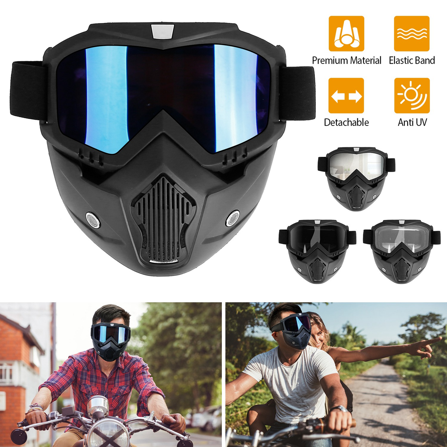 Motorcycle Goggles with Removable Face Mask