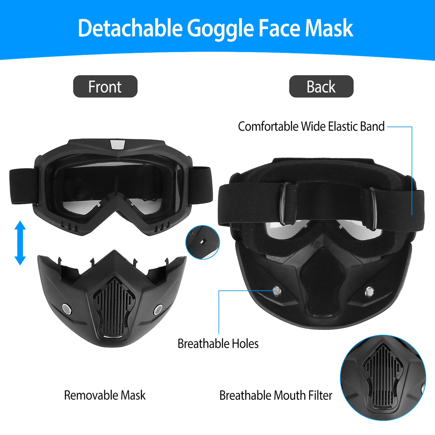 Motorcycle Goggles with Removable Face Mask