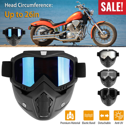 Motorcycle Goggles with Removable Face Mask - Grey