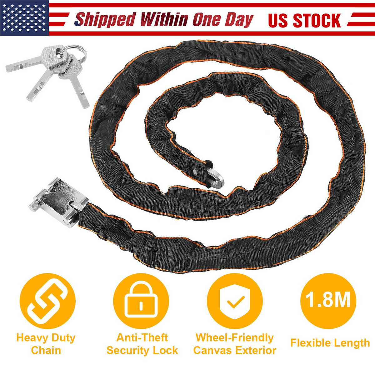 1.8M Heavy-Duty Bike Chain Lock